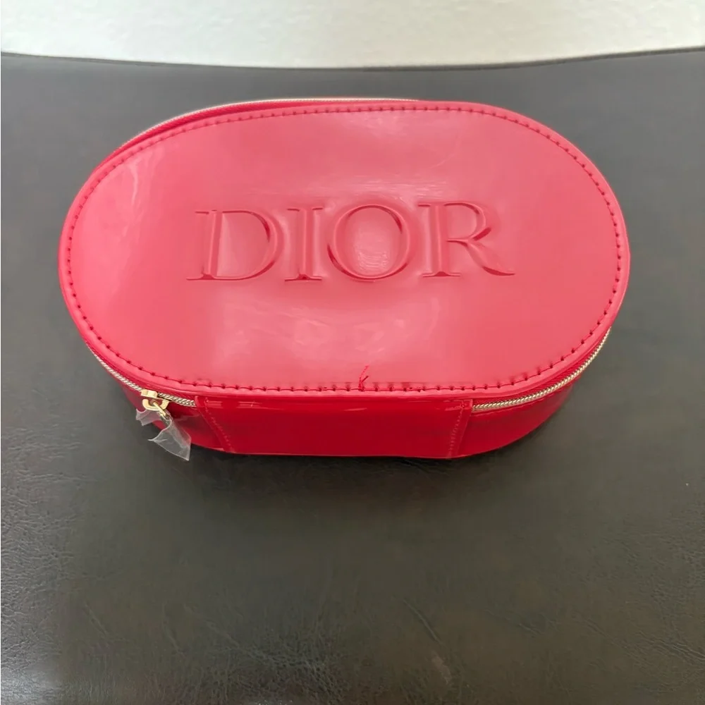 Red patent leather style make up bag